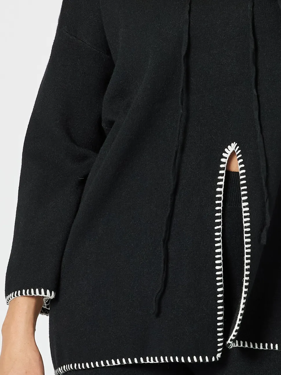 Cosy Hooded Split Front Knit - Black