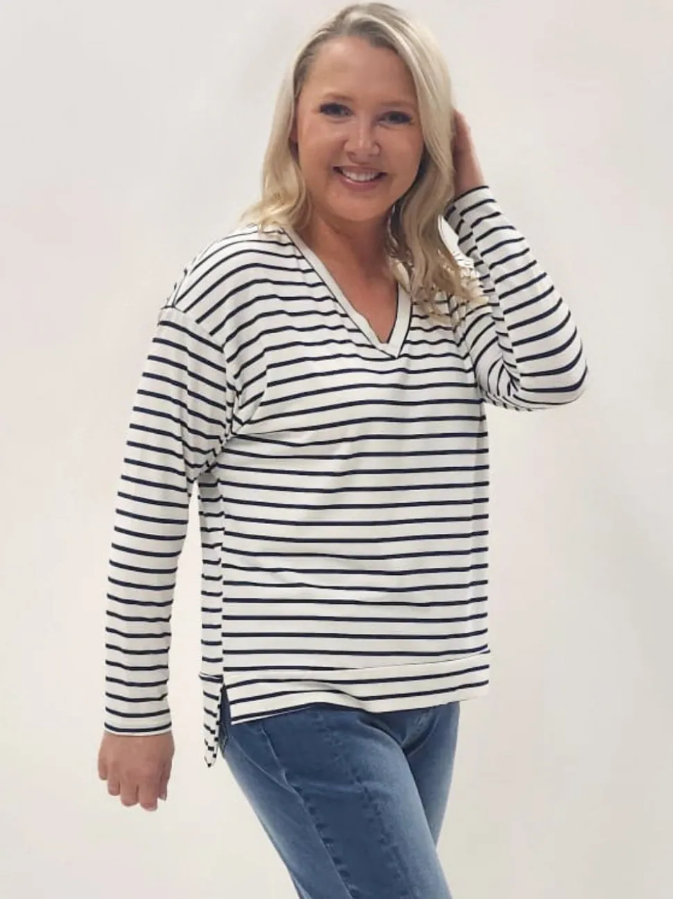 Coventry Stripe Print Long Sleeve Tee - Navy/White
