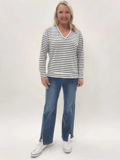 Coventry Stripe Print Long Sleeve Tee - Navy/White