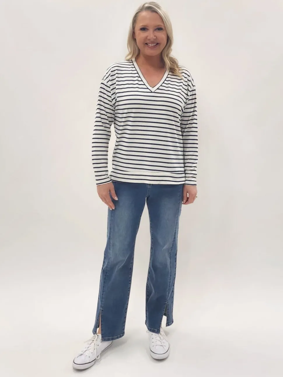 Coventry Stripe Print Long Sleeve Tee - Navy/White
