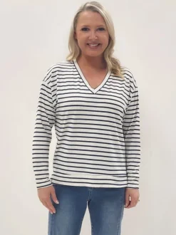 Coventry Stripe Print Long Sleeve Tee - Navy/White
