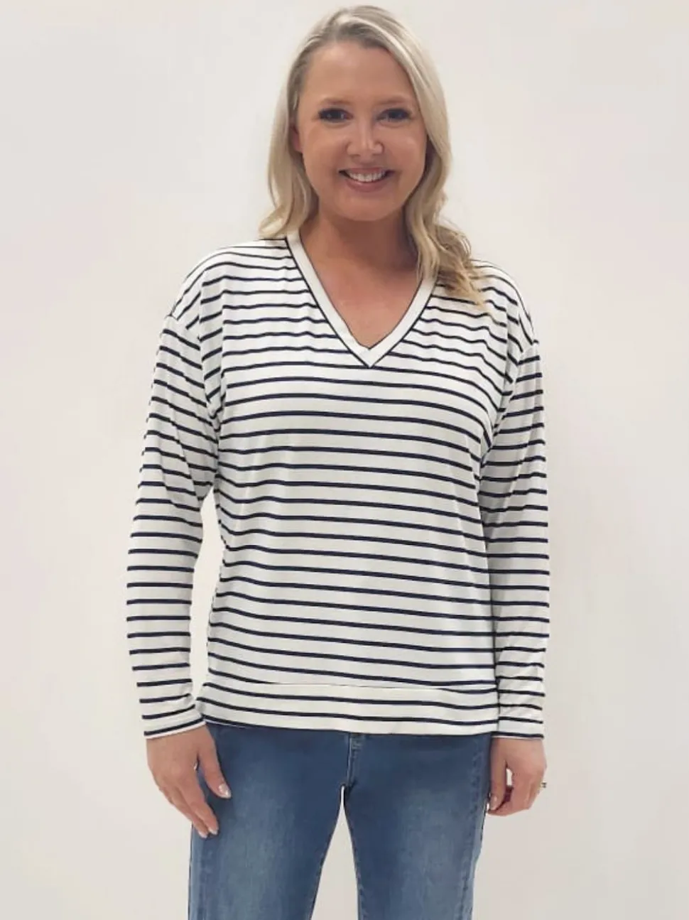 Coventry Stripe Print Long Sleeve Tee - Navy/White