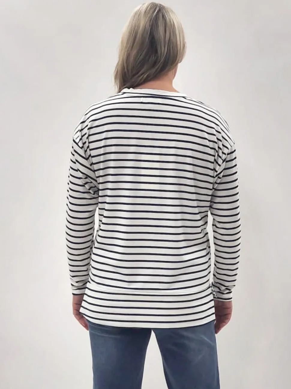 Coventry Stripe Print Long Sleeve Tee - Navy/White