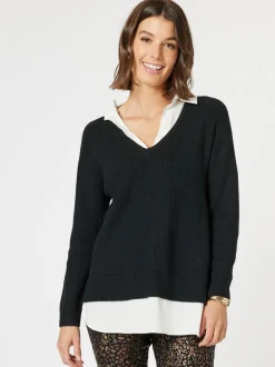 Deux V Neck Knit - Black