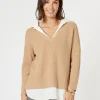 Deux V Neck Knit - Caramel