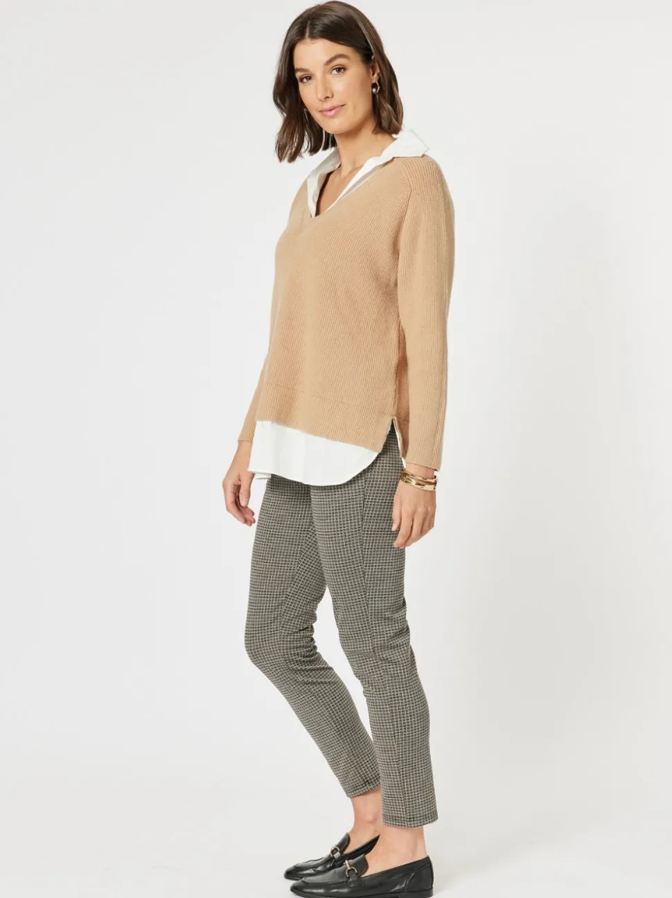 Deux V Neck Knit - Caramel