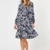 Emily Print Button Dress - Navy/White