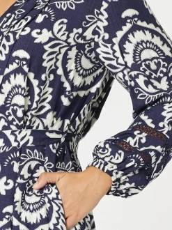 Emily Print Button Dress - Navy/White