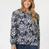 Emily Print Top - Navy/White