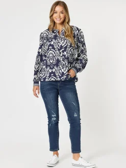 Emily Print Top - Navy/White