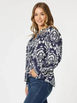 Emily Print Top - Navy/White