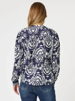 Emily Print Top - Navy/White