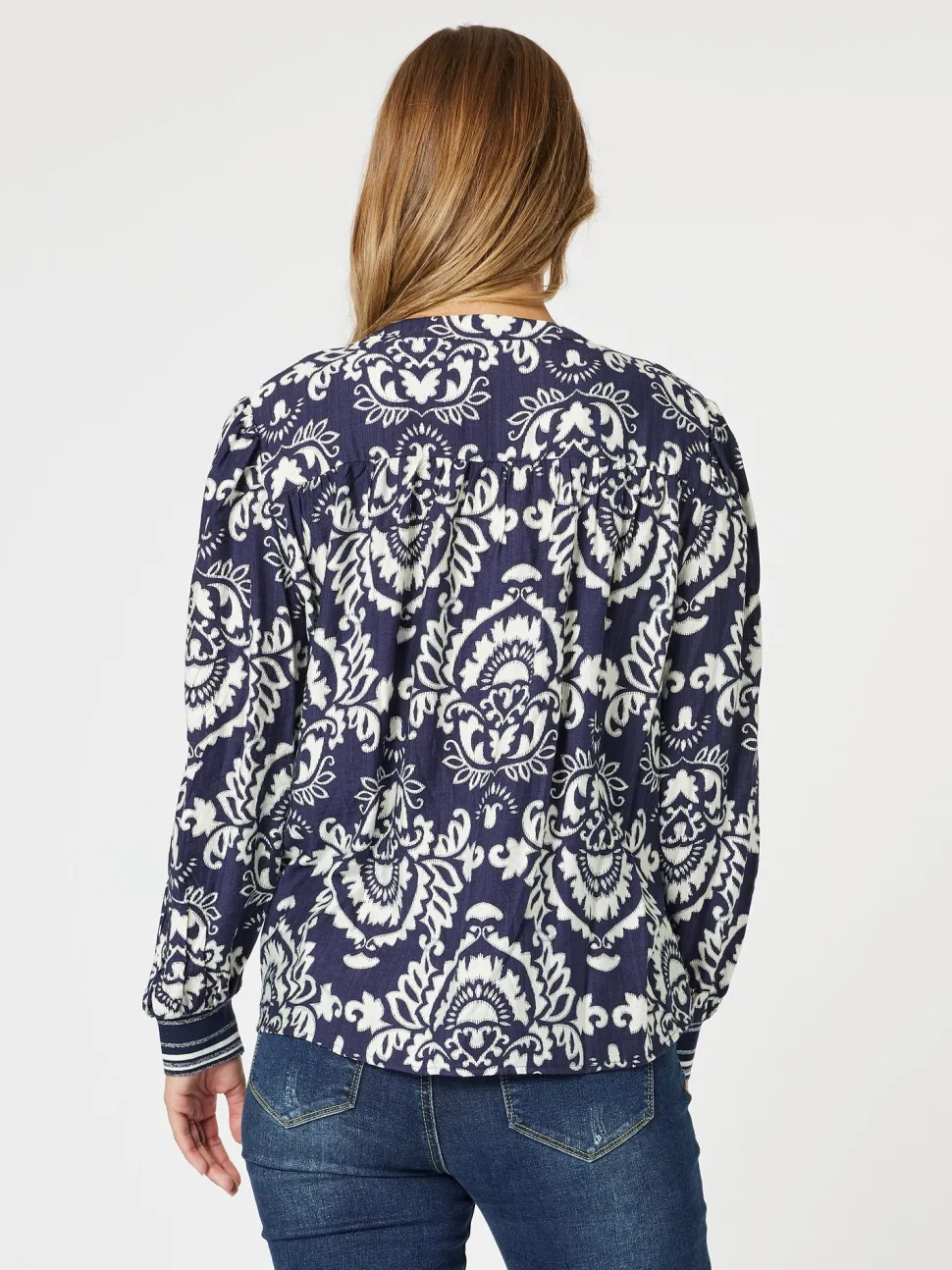 Emily Print Top - Navy/White