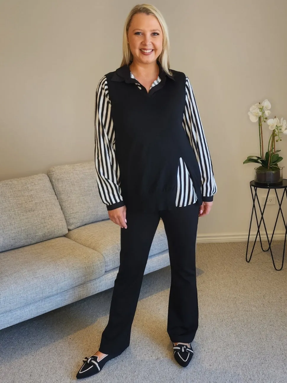 Emmie Stripe Print Shirt - Black/White