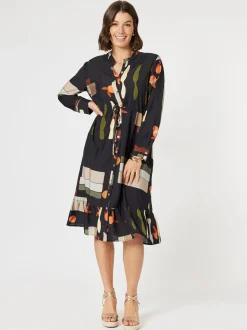 Galleria Print Button Dress - Black Multi