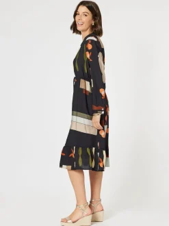 Galleria Print Button Dress - Black Multi