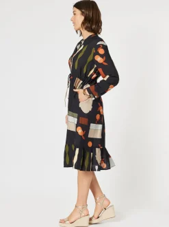 Galleria Print Button Dress - Black Multi