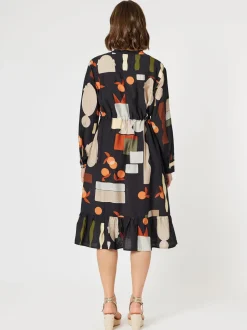 Galleria Print Button Dress - Black Multi