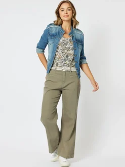 Georgia Stretch Cotton Wide Leg Jean - Khaki