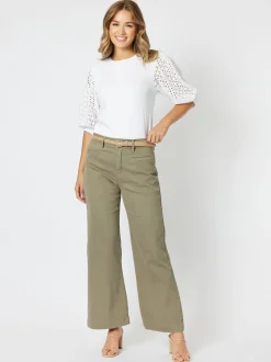 Georgia Stretch Cotton Wide Leg Jean - Khaki