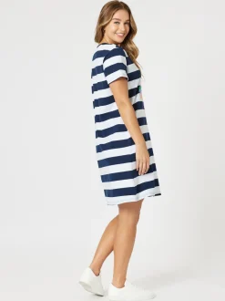 Heart Stripe Print Dress - Orange
