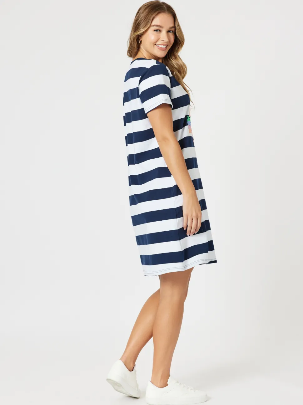 Heart Stripe Print Dress - Orange