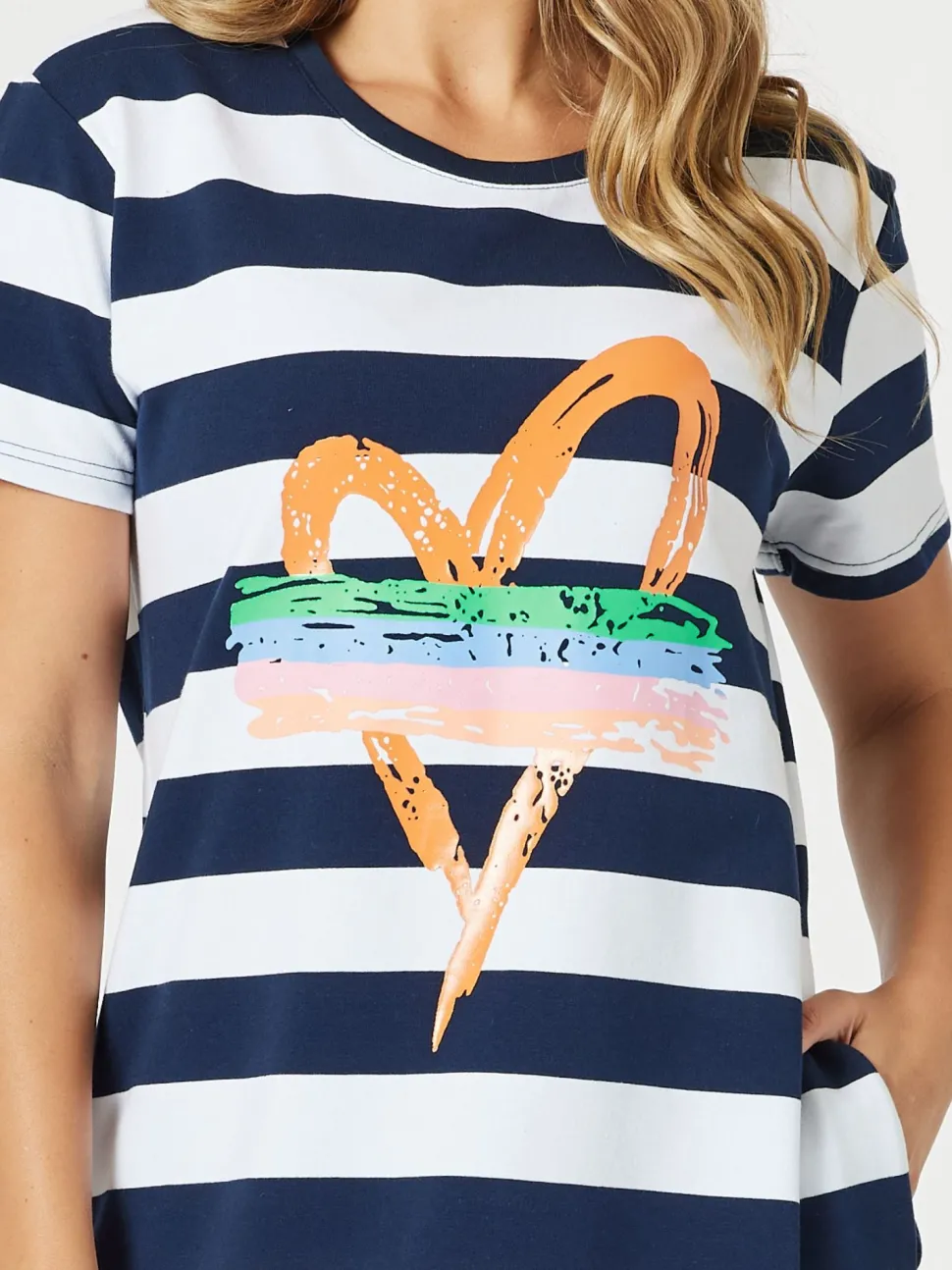 Heart Stripe Print Dress - Orange
