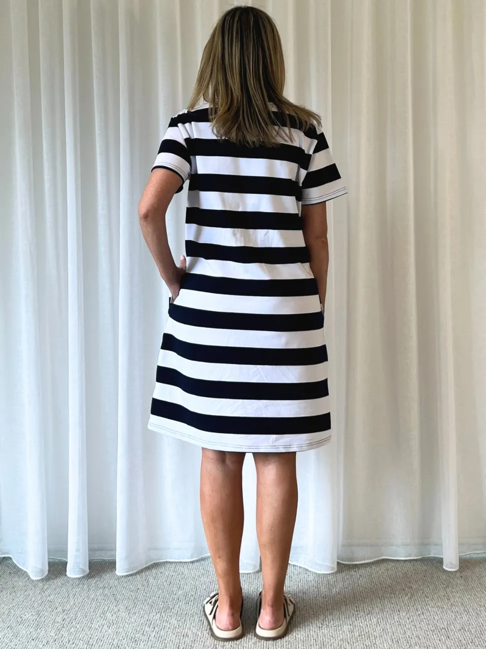 Heart Stripe Print Dress - Orange
