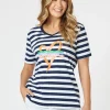 Heart Stripe Print Tee - Orange
