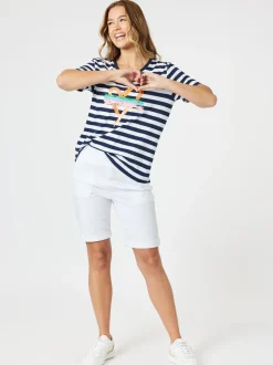 Heart Stripe Print Tee - Orange