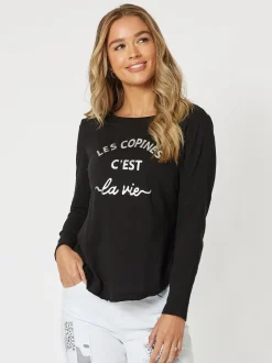 Les Copines Long Sleeve Top - Black