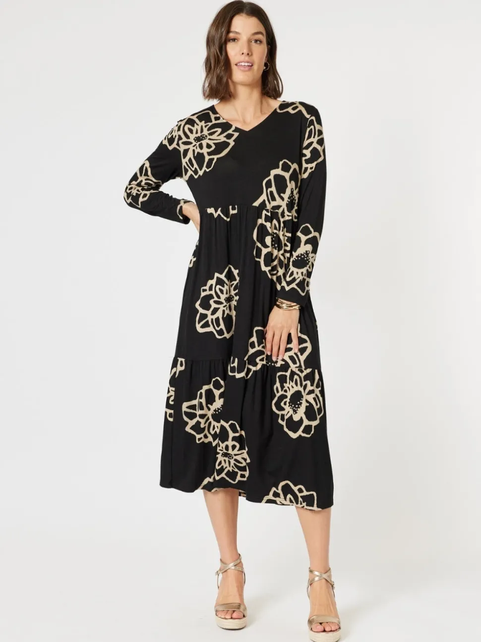 Louvre Floral Print Dress - Black/Natural
