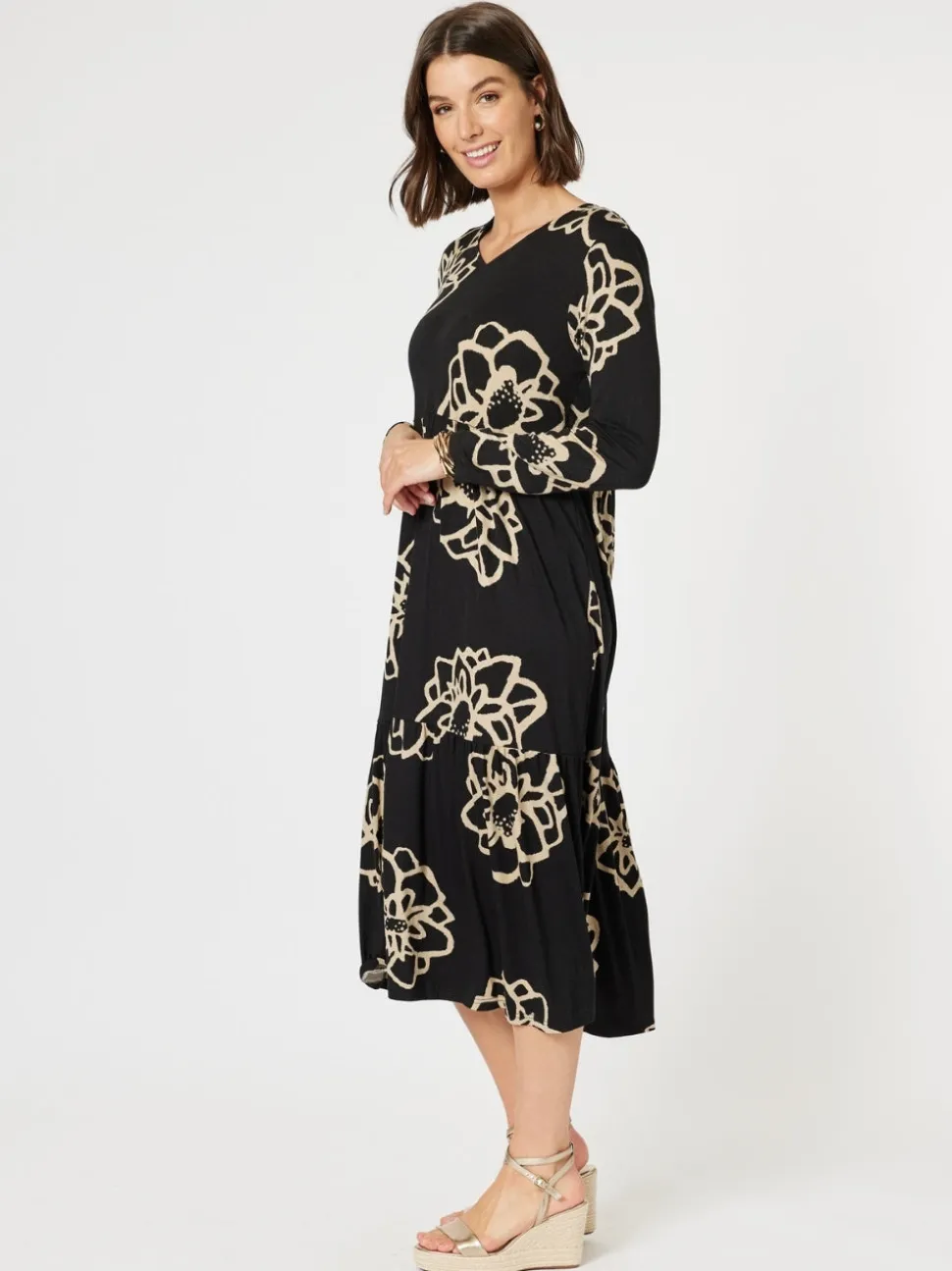 Louvre Floral Print Dress - Black/Natural