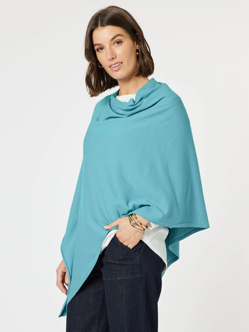 Macy Knit Poncho - Turquoise