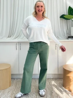 Maddy High Rise Wide Leg Jean - Khaki
