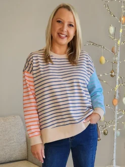Maxwell Stripe Print Sweatshirt - Blue/Multi