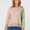 Maxwell Stripe Print Sweatshirt - Coral Multi