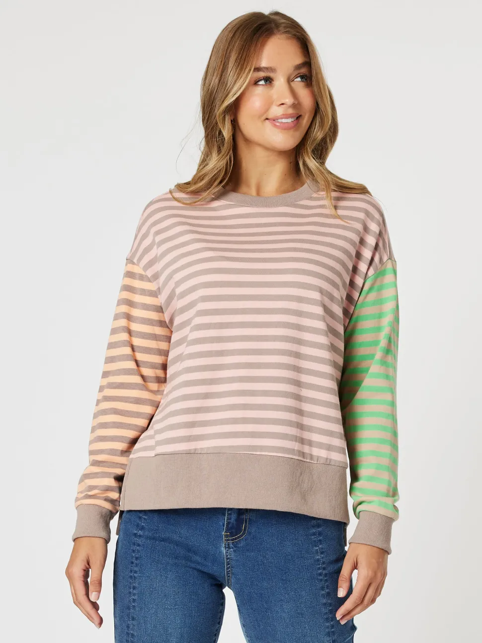 Maxwell Stripe Print Sweatshirt - Coral Multi