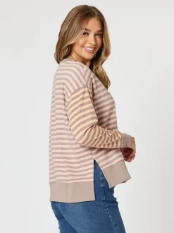 Maxwell Stripe Print Sweatshirt - Coral Multi