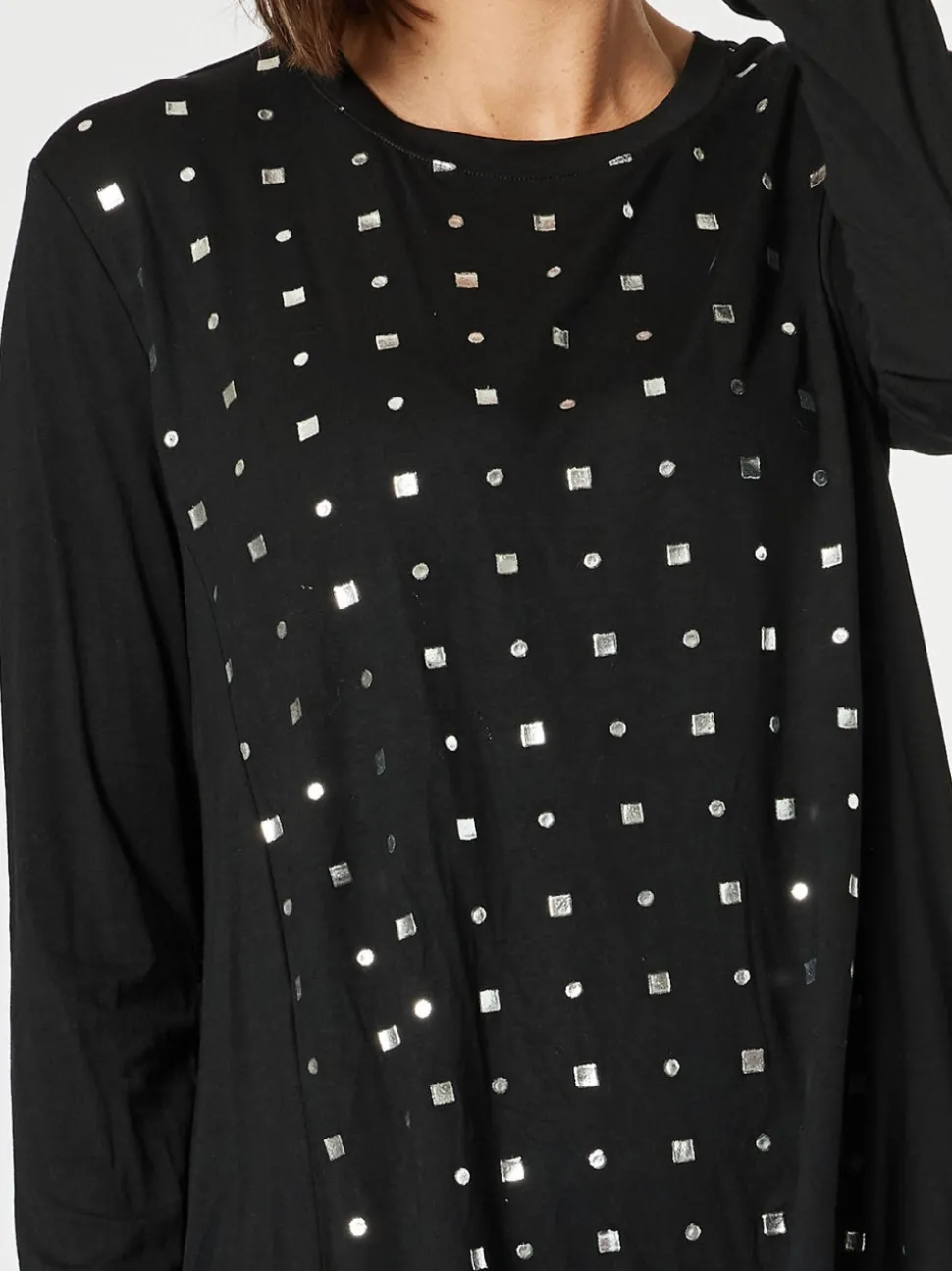 Metallic Print Long Sleeve Tee - Black/Silver