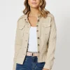 Military Style Denim Jacket - Natural