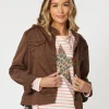 Military Style Denim Jacket - Chocolate
