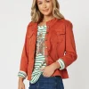 Military Style Denim Jacket - Maple