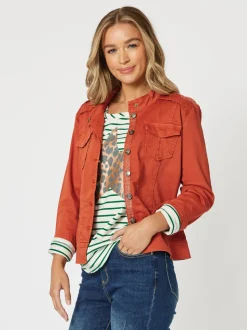 Military Style Denim Jacket - Maple