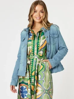 Military Style Denim Jacket - Denim