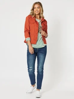 Military Style Denim Jacket - Maple