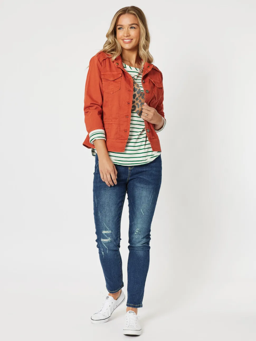 Military Style Denim Jacket - Maple
