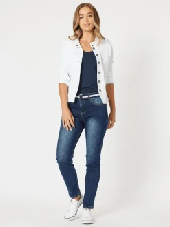Military Style Denim Jacket - White