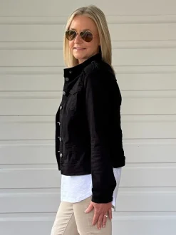 Military Style Denim Jacket - Black