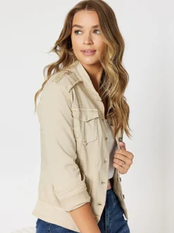 Military Style Denim Jacket - Natural